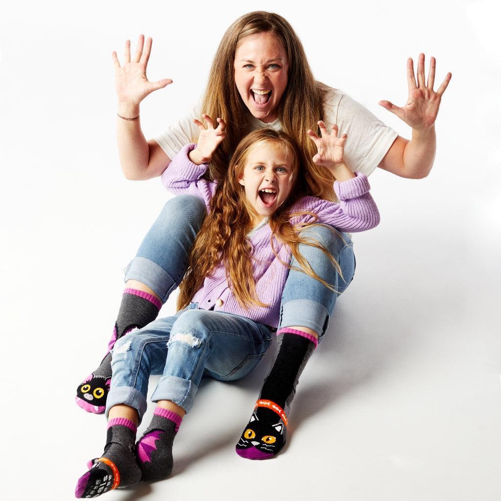 Bat & Black Cat | Teen and Adult Socks | Mismatched Cute Crazy Fun Socks