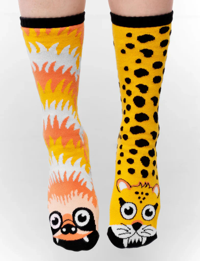 Sloth & Cheetah | Teen & Adult Socks | Mismatched Cute Crazy Fun Socks