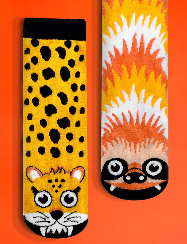 Sloth & Cheetah | Teen & Adult Socks | Mismatched Cute Crazy Fun Socks