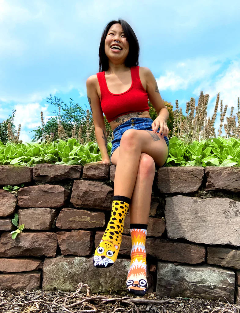 Sloth & Cheetah | Teen & Adult Socks | Mismatched Cute Crazy Fun Socks