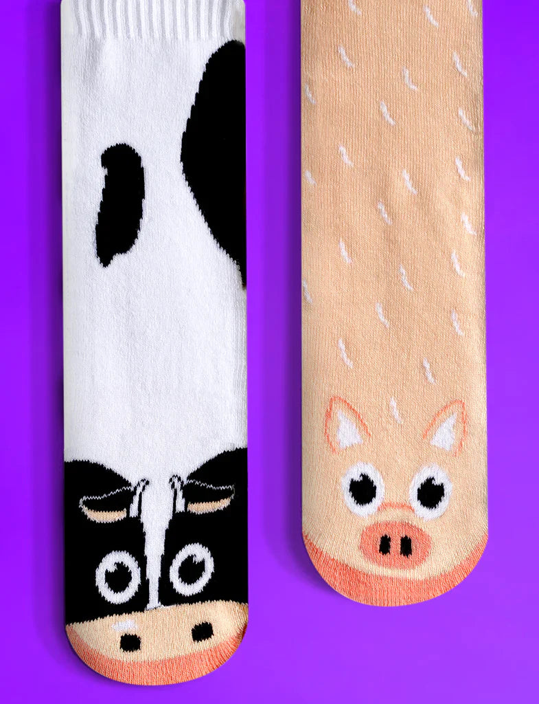 Cow & Pig | Teen & Adult Socks | Mismatched Cute Crazy Fun Socks