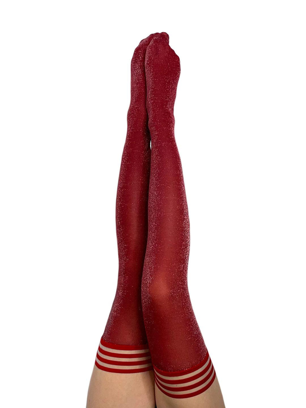 HOLLY: SHIMMER CRANBERRY THIGH HIGHS. PETITE TO PLUS SIZE - KIXIES - The Sock Monster