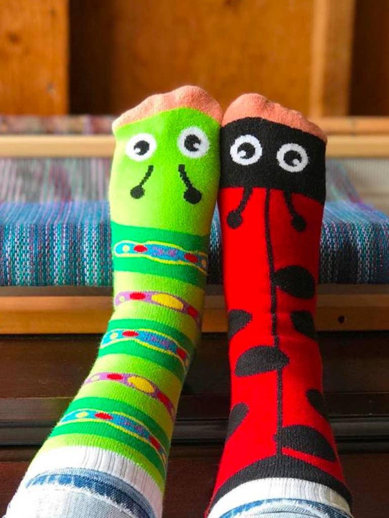Ladybug & Caterpillar | Adult Socks | Mismatched Cute Crazy Fun Socks