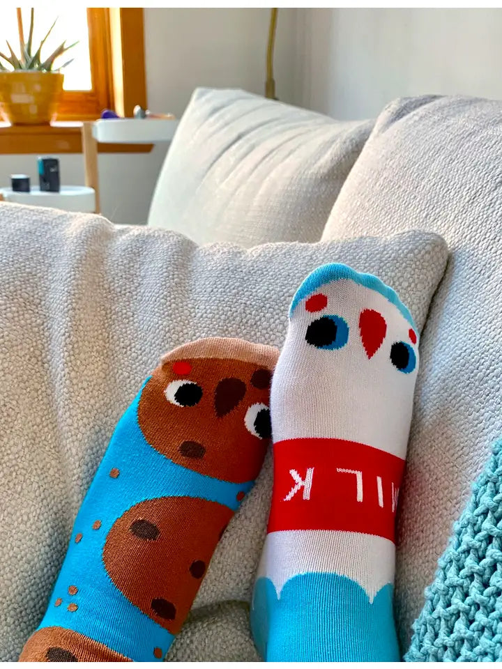 Milk and Cookies | Teen and Adult Socks | Mismatched Cute Crazy Fun Socks