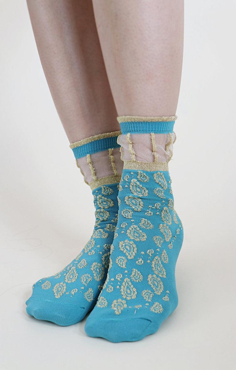 MOROCCAN GOLDEN PAISLEY | Sheer Crew - Tabbisocks - The Sock Monster