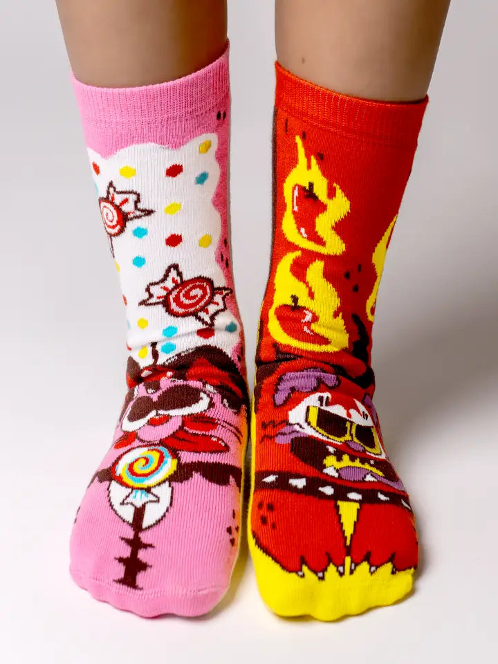 Purrty Sweet and Feline Spicy | Teen and Adult Socks | Mismatched Cute Crazy Fun Socks