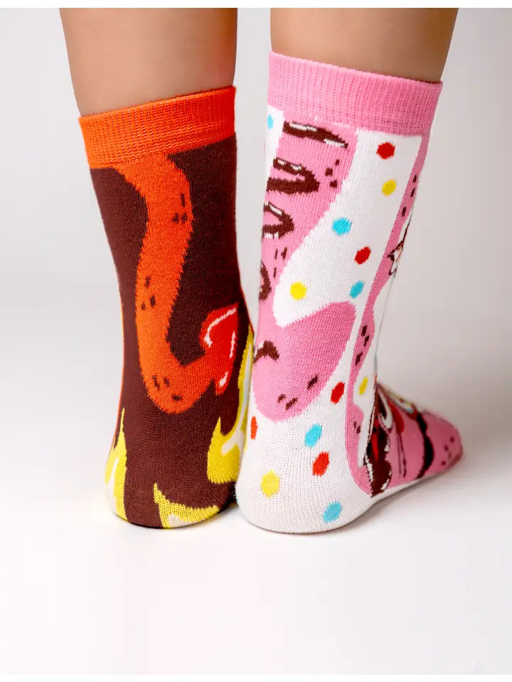 Purrty Sweet and Feline Spicy | Teen and Adult Socks | Mismatched Cute Crazy Fun Socks