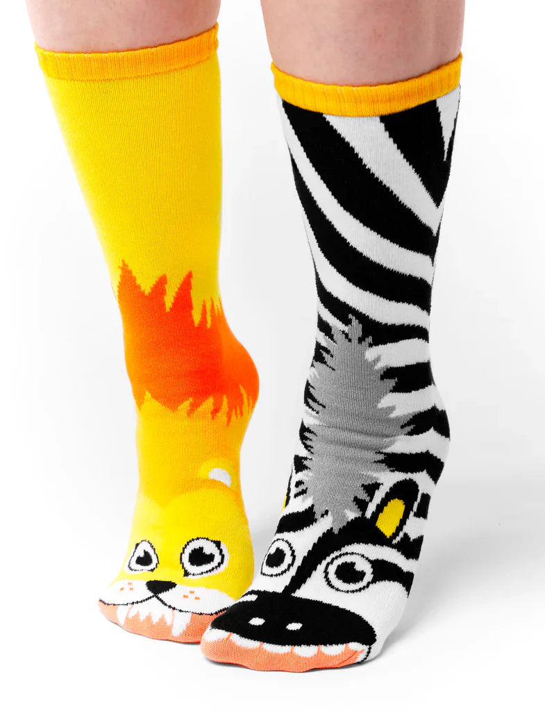 Lion & Zebra | Teen & Adult Socks | Mismatched Cute Crazy Fun Socks