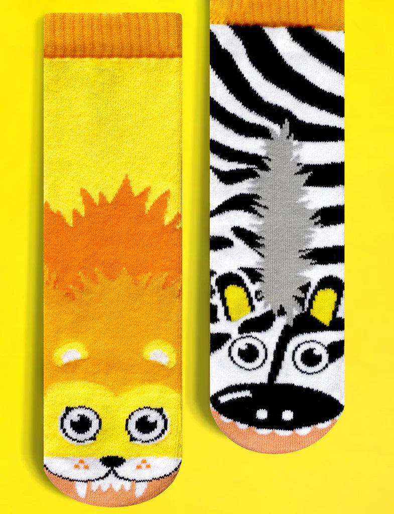 Lion & Zebra | Teen & Adult Socks | Mismatched Cute Crazy Fun Socks